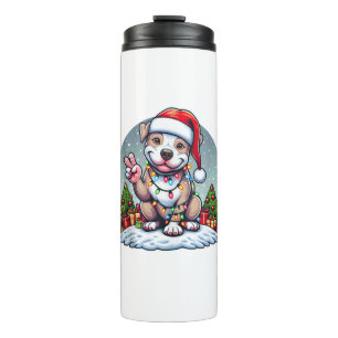 Funny Peace Hand Pitbull Christmas Lights Womens M Thermal Tumbler