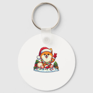 Funny Peace Hand Pomeranian Christmas Lights Women Keychain
