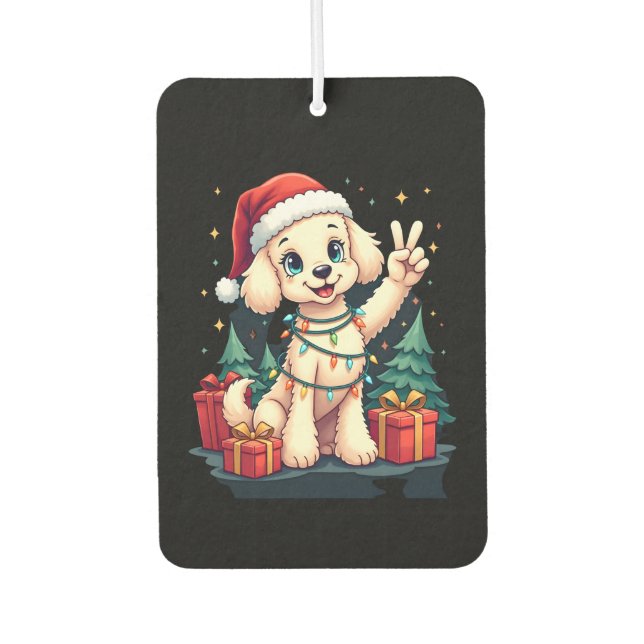 Funny Peace Hand Poodle Christmas Lights Womens Me Air Freshener (Front)