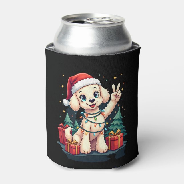 Funny Peace Hand Poodle Christmas Lights Womens Me Can Cooler (Can Front)