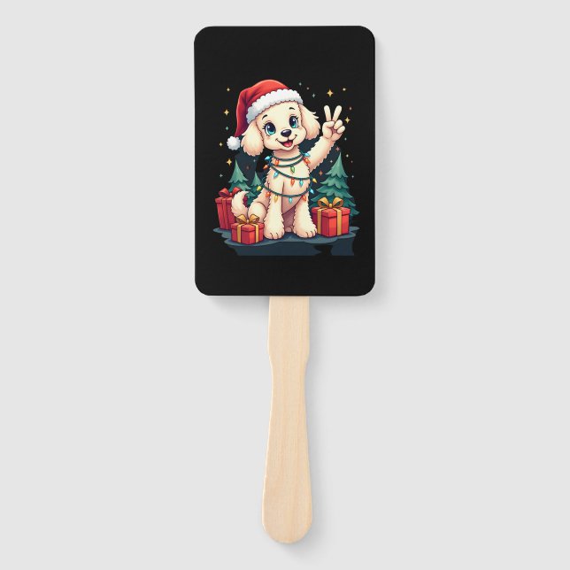 Funny Peace Hand Poodle Christmas Lights Womens Me Hand Fan (Front)