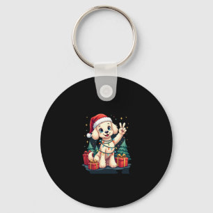Funny Peace Hand Poodle Christmas Lights Womens Me Keychain