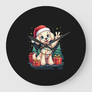 Funny Peace Hand Poodle Christmas Lights Womens Me Large Clock
