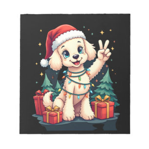 Funny Peace Hand Poodle Christmas Lights Womens Me Notepad