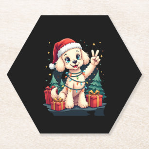 Funny Peace Hand Poodle Christmas Lights Womens Me Paper Coaster