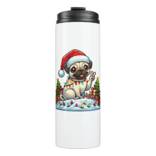 Funny Peace Hand Pug Christmas Lights Womens Mens Thermal Tumbler