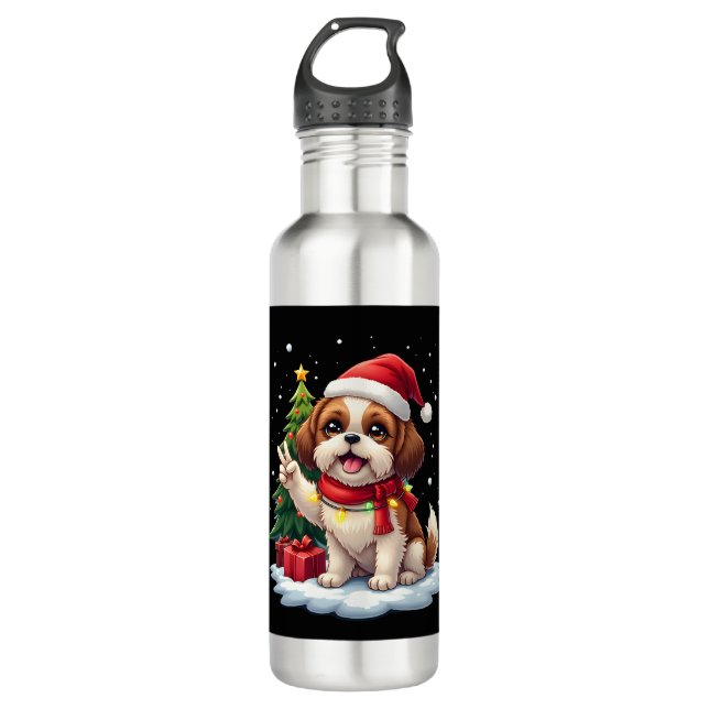 Funny Peace Hand Shih Tzu Christmas Lights Womens  710 Ml Water Bottle (Front)