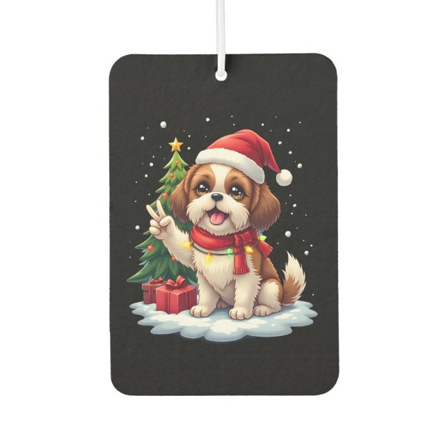 Funny Peace Hand Shih Tzu Christmas Lights Womens  Air Freshener (Front)