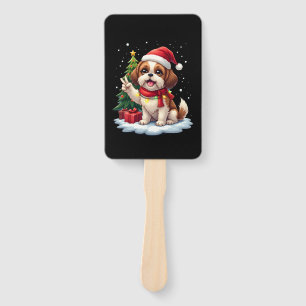 Funny Peace Hand Shih Tzu Christmas Lights Womens  Hand Fan