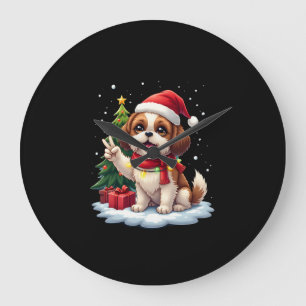 Funny Peace Hand Shih Tzu Christmas Lights Womens Large Clock