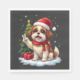 Funny Peace Hand Shih Tzu Christmas Lights Womens Napkin