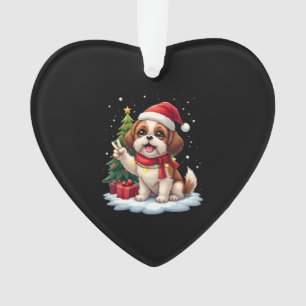 Funny Peace Hand Shih Tzu Christmas Lights Womens Ornament