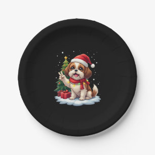 Funny Peace Hand Shih Tzu Christmas Lights Womens Paper Plate