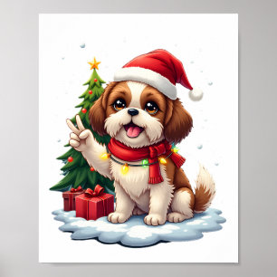Funny Peace Hand Shih Tzu Christmas Lights Womens Poster