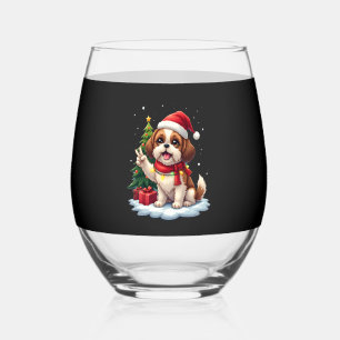 Funny Peace Hand Shih Tzu Christmas Lights Womens  Stemless Wine Glass