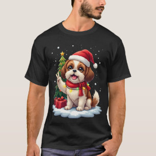 Funny Peace Hand Shih Tzu Christmas Lights Womens  T-Shirt