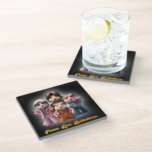 Funny Peace. Love. Bellbottoms. Hamster Supergroup Glass Coaster (Angled)