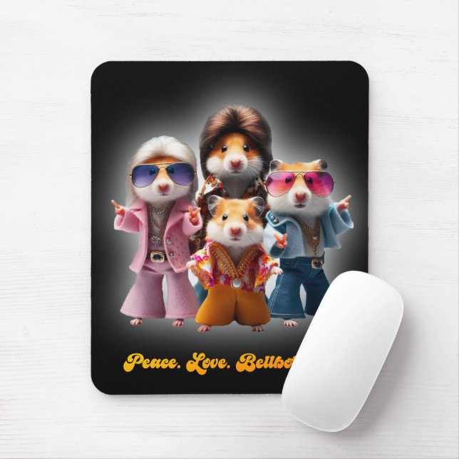Funny Peace. Love. Bellbottoms. Hamster Supergroup Mouse Pad (With Mouse)