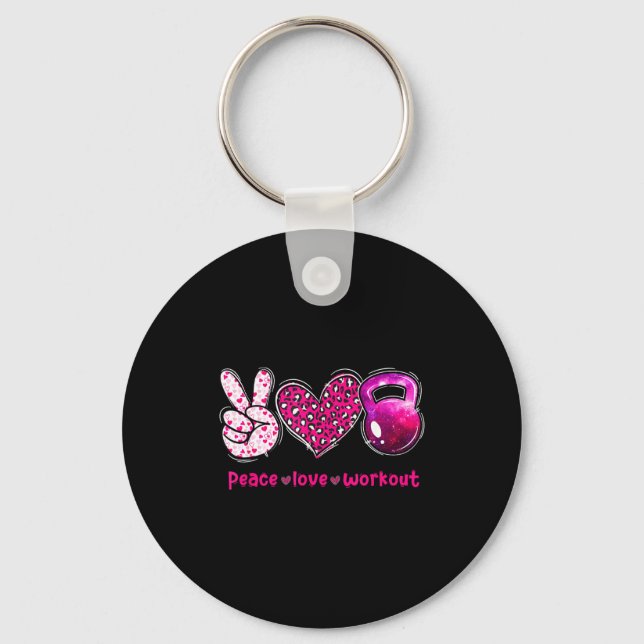 Funny Peace Love Workout Gym Lifting Gymer Valenti Keychain (Front)