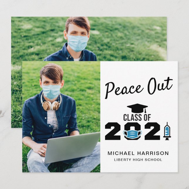 Funny Peace Out Class of 2021 Photo Graduation Announcement (Front/Back)