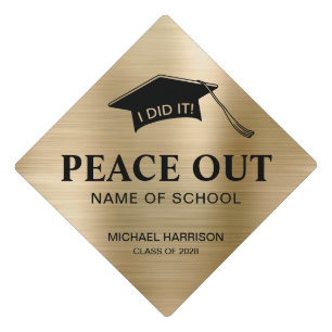 Funny Peace Out Custom Gold Graduation Cap Topper