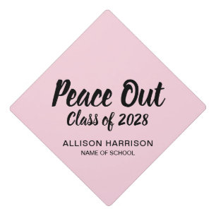 Funny Peace Out Custom Pink Graduation Cap Topper