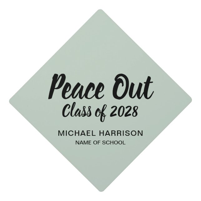 Funny Peace Out Personalized Sage Green Graduation Cap Topper (Front)
