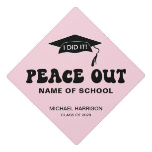 Funny Peace Out Pink Custom Graduation Cap Topper