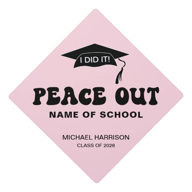 Funny Peace Out Pink Custom Graduation Cap Topper (Front)