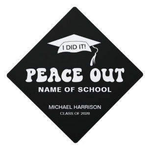 Funny Peace Out School Name Custom Graduation Cap 