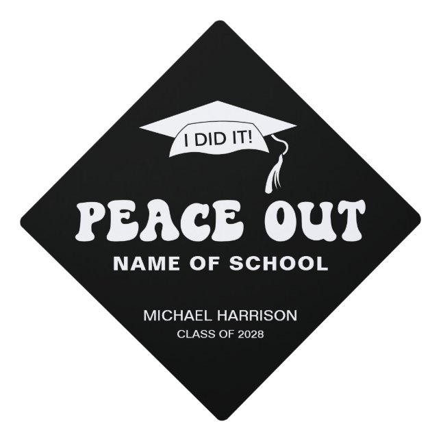 Funny Peace Out School Name Custom Graduation Cap  (Front)