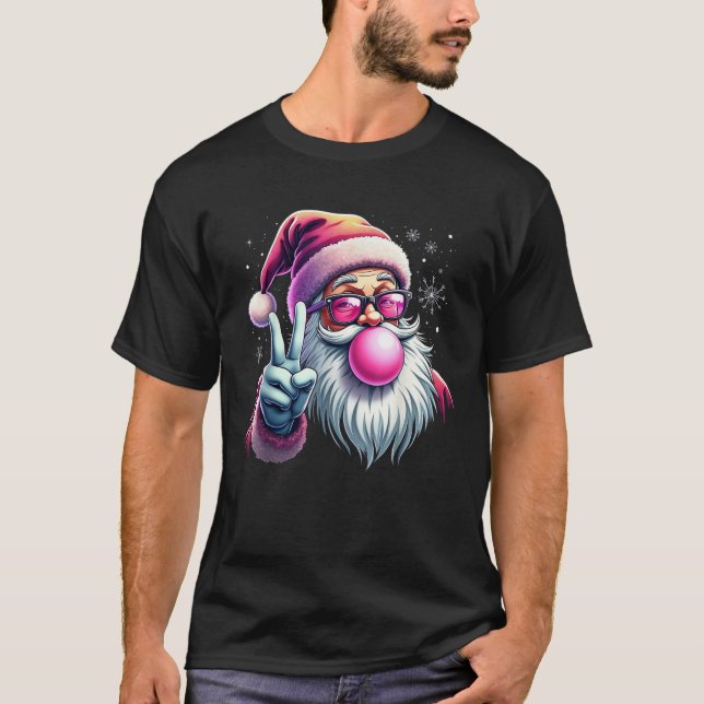 Funny Peace Sign Bubble Gum Hipster Santa Claus Ch T-Shirt (Front)