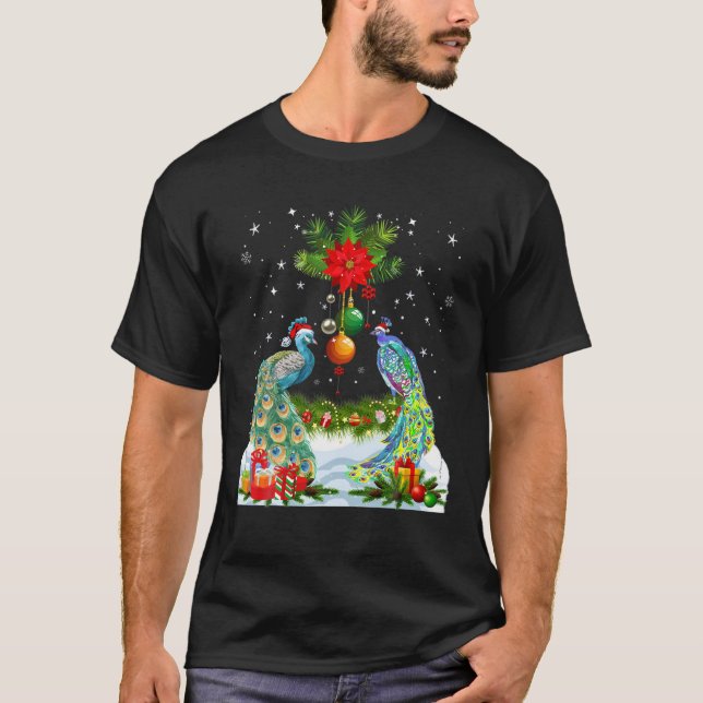Funny Peacock Christmas Tree T-Shirt (Front)