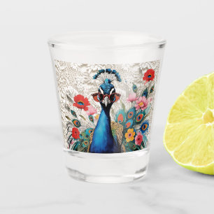 Funny Peacock Wearing Sunglasses Floral Lace Shot Glass