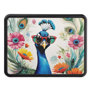 Funny Peacock Wearing Sunglasses Floral Trailer Hitch Cover