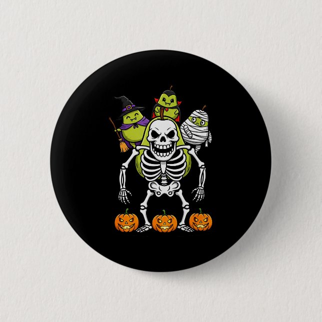 Funny Pear Skeleton Mummy Witch Halloween Kids Men 2 Inch Round Button (Front)