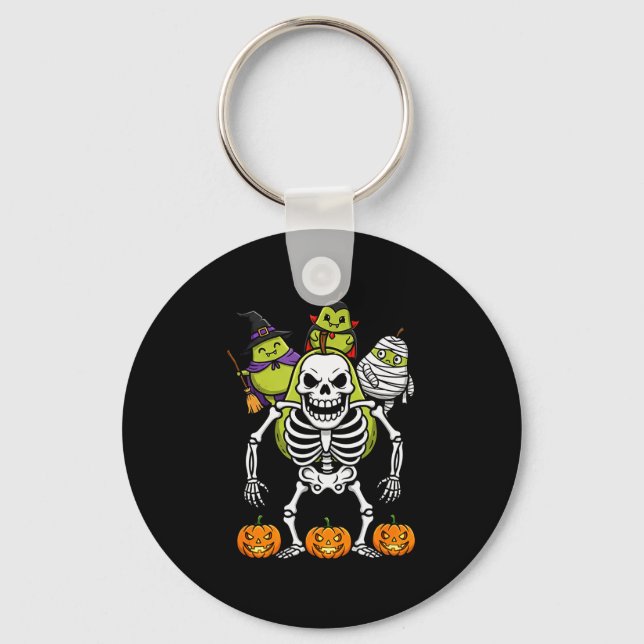 Funny Pear Skeleton Mummy Witch Halloween Kids Men Keychain (Front)