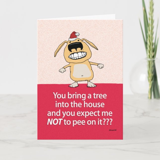 Funny Pee on Tree Dog Christmas Card (Front)