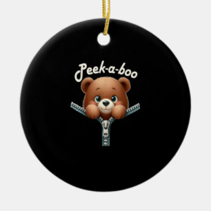 Funny - Peekabo - Bear Ceramic Ornament
