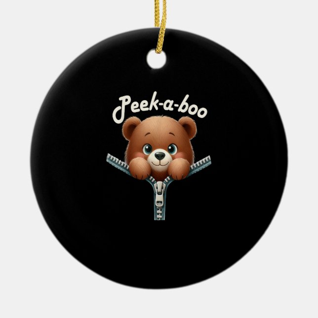 Funny - Peekabo - Bear Ceramic Ornament (Front)