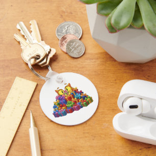 Funny Peeking Cat Hiding in a Pile of Birthday Gif Keychain