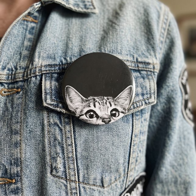 Funny Peeking Cat Stalker Kitten Meme 2 Inch Round Button (Creator Uploaded)