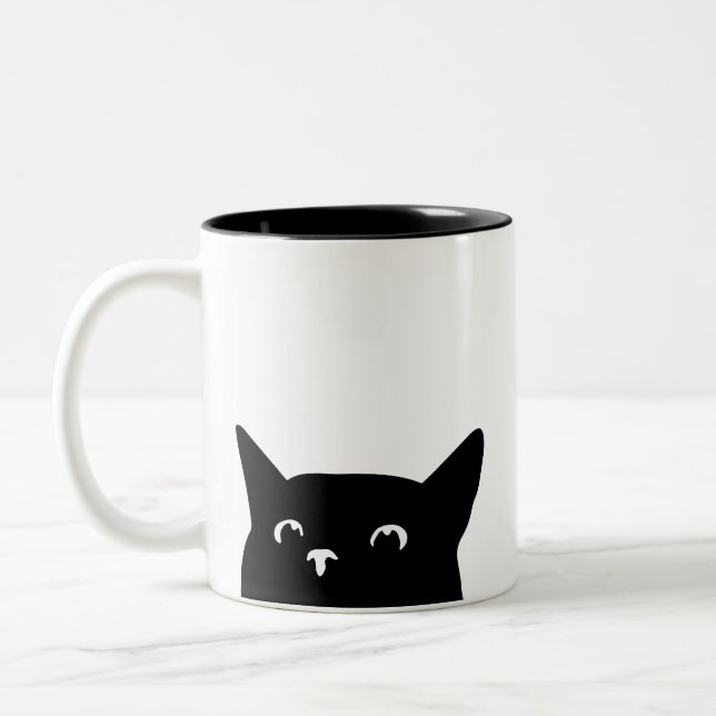 Funny Peeking Cat Two-Tone Coffee Mug (Left)