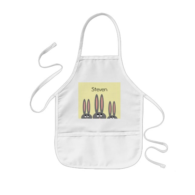Funny Peeping Easter Bunnies Yellow Custom Name Kids Apron (Front)