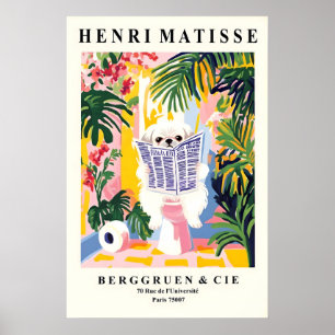 Funny Pekingese Art - Dog on toilet Matisse Style Poster