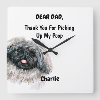 Funny Pekingese Dad Watercolor Canine Art Square Wall Clock