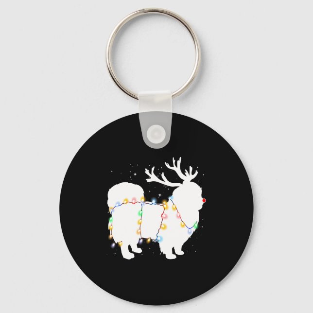 Funny Pekingese Dog Tree Christmas Lights Xmas Paj Keychain (Front)