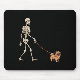 Funny Pekingese Skeleton Dog Walking Halloween Dog Mouse Pad