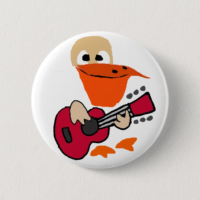 Funny Pelican Playing Guitar Art 2 Inch Round Button (Front)