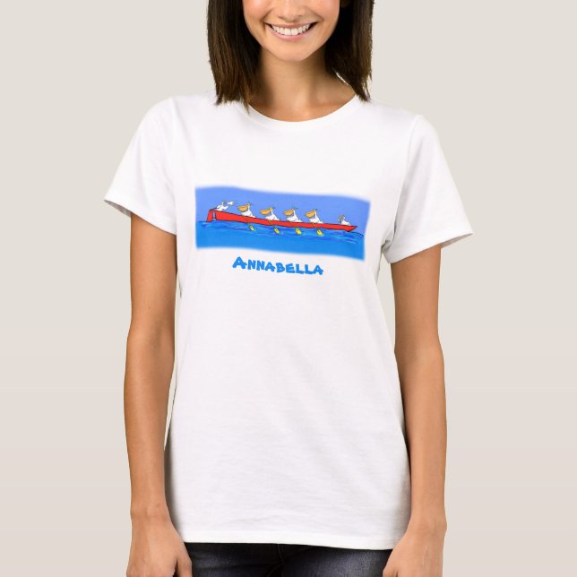 Funny pelican rowing team cartoon illustration T-Shirt (Front)